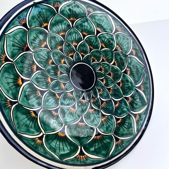 Large Vintage Talavera? Plate Handmade Peacock Design Centerpiece 11.5” - Picture 2 of 10